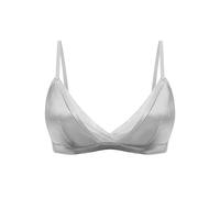 SilRiver Women Silk Padded Bralette Deep V Bra Wire Free Super Soft Comfortable for Sensitive Skin (Silver Grey, Large)