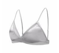 SilRiver Women Silk Padded Bralette Deep V Bra Wire Free Super Soft Comfortable for Sensitive Skin (Silver Grey, Small)