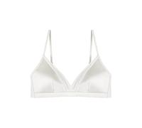 SilRiver Women Silk Padded Bralette Deep V Bra Wire Free Super Soft Comfortable for Sensitive Skin (White, Medium)