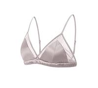 SilRiver Women's Satin Triangle Bralette Tops Silk Wirefree Bra mesh Cami Bra with Removable Pads, Cloud Gray, XL