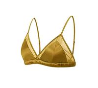 SilRiver Women's Satin Triangle Bralette Tops Silk Wirefree Bra mesh Cami Bra with Removable Pads, Gilded Beige, M