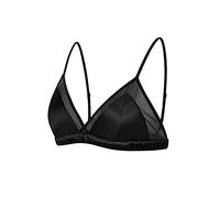 SilRiver Women's Satin Triangle Bralette Tops Silk Wirefree Bra mesh Cami Bra with Removable Pads (XS, Black)