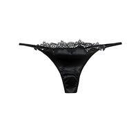 SilRiver Womens Silk Lace G-String Thong Panty, Sexy T-Back Underpants with Soft Satin Black