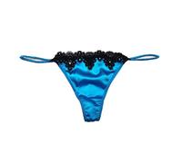 SilRiver Womens Silk Lace G-String Thong Panty, Sexy T-Back Underpants with Soft Satin Turquoise
