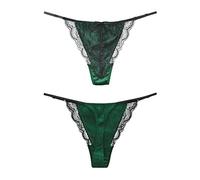 SilRiver Womens Silk Lace G-String Thong Panty, Sexy T-Back Underwear with Soft Satin (Emerald,L/XL)