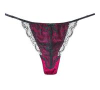 SilRiver Women's Silk Satin Thong G-String Panty, Low Rise, Black Lace