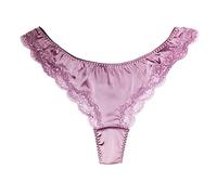 SilRiver Women's Silk Satin Thong T-Back Lace Panties, Soft & Chic
