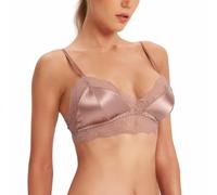 SilRiver Women's Silk Soft Cup Wireless Bra Bralette Top with Smooth Satin (Champagne, XL)