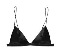 SilRiver Women's Silk Soft Cup Wireless Bra Triangle Bralette Top with Smooth Satin, Feminine and Functional Wire-Free Bra (for A-C Cups) (Large, Black)