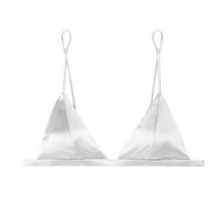 SilRiver Women's Silk Soft Cup Wireless Bra Triangle Bralette Top with Smooth Satin, Feminine and Functional Wire-Free Bra (for A-C Cups) (X-Small, White)