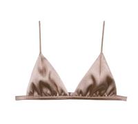 SilRiver Women's Silk Soft Cup Wireless Bra Triangle Bralette Top with Smooth Satin, Feminine and Functional Wire-Free Bra (for A-C Cups) (Large, Champagne)