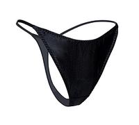 SilRiver Womens Silk Spandex G-String Thong Panty, Sexy T-Back Underwear with Soft Satin (Small, Black)
