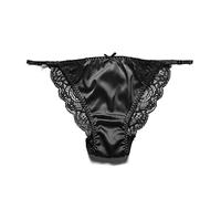 SilRiver Womens Silk String Bikini Satin Panties for Women Underwear Shiny Tanga Briefs, Black, S
