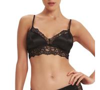 SilRiver Women's Silky Satin Wireless Bra Lace Bralette with Removable Pads (Black, XL)