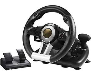 SilteD 180 Degree PC Racing Wheel, Universal USB Car Racing Game Steering Wheel with Pedal for Windows PC, PS3, PS4, X-One, Switch,Black