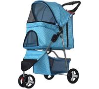 SilteD 3 Wheel Pet Strollers for Medium Small Dogs/Cats Cat Carriers & Strollers Large Capacity Storage Basket and Cup Holder (Color : Blue)