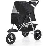 SilteD 3 Wheels Pet Gear Pet Stroller for Cats/dogs Dog Pram Pushchair Carrier Folding Lightweight Dog Stroller with Water Cup Holder, Loading 25Kg (Color : Black)