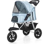 SilteD 3 Wheels Pet Gear Pet Stroller for Cats/dogs Dog Pram Pushchair Carrier Folding Lightweight Dog Stroller with Water Cup Holder, Loading 25Kg (Color : Blue)