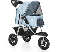 SilteD 3 Wheels Pet Stroller for Cats/dogs Pushchair Carrier, Dog Stroller with Large Wheels Foldable Dog Pram with Cup Holder,Loading 55 Ibs (Color : Blue)