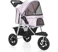 SilteD 3 Wheels Pet Stroller for Cats/dogs Pushchair Carrier, Dog Stroller with Large Wheels Foldable Dog Pram with Cup Holder,Loading 55 Ibs (Color : Pink)