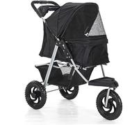 SilteD 3 Wheels Pet Stroller for Cats/Dogs Pushchair Carrier Dog Strollers with Large Wheels Foldable Dog Pram with Cup Holder Loading 55 Ibs (Color : Black)