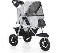 SilteD 3 Wheels Pet Stroller for Cats/Dogs Pushchair Carrier Dog Strollers with Large Wheels Foldable Dog Pram with Cup Holder Loading 55 Ibs (Color : Grey a)