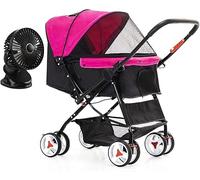 SilteD 4 Wheel Cat/dog Stroller with Stroller Fan Dog Strollers for Medium Small Dogs Reversible Push Handle Pet Stroller Puppy& Kitten Carrier (Color : Purple)
