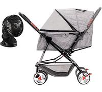 SilteD 4 Wheel Cat/dog Stroller with Stroller Fan Dog Strollers for Medium Small Dogs Reversible Push Handle Pet Stroller Puppy& Kitten Carrier (Color : Light Gray)