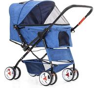 SilteD 4 Wheels Dog Strollers for Medium Small Dogs Clearance Reversible Push Handle Pet Stroller Cat/Dog Stroller Puppy & Kitten Carrier (Color : Blue)