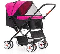 SilteD 4 Wheels Dog Strollers for Medium Small Dogs Clearance Reversible Push Handle Pet Stroller Cat/Dog Stroller Puppy & Kitten Carrier (Color : Rose Red)