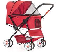 SilteD 4 Wheels Dog Strollers for Medium Small Dogs Clearance Reversible Push Handle Pet Stroller Cat/Dog Stroller Puppy & Kitten Carrier (Color : Red)