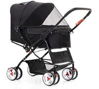 SilteD 4 Wheels Dog Strollers for Medium Small Dogs Clearance Reversible Push Handle Pet Stroller Cat/Dog Stroller Puppy & Kitten Carrier (Color : Black)