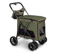 SilteD 4 Wheels Pet Large Dog Stroller for Medium Large Dogs Elderly Dog Pram Pushchair Cat Stroller Carriage Dog Strollers Travel Carrier for Cat,Dog and More (Color : Green)