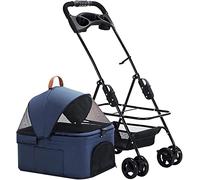 SilteD Cat Dog Pet Stroller with Detachable Cup Holder Premium Pushchair Dog Strollers for Small Medium Dogs Lightweight Breathable Zipperless Entry Cat Stroller (Color : Blue)