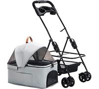 SilteD Cat Dog Pram Stroller with Detachable Carrier Trolley Dog Pram Stroller Buggy Dog Stroller for Medium Dogs Easy Fold Zipperless Entry Pet Stroller Pushchair (Color : A Gray)