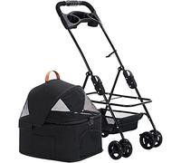 SilteD Cat Dog Pram Stroller with Detachable Carrier Trolley Dog Pram Stroller Buggy Dog Stroller for Medium Dogs Easy Fold Zipperless Entry Pet Stroller Pushchair (Color : D Black)