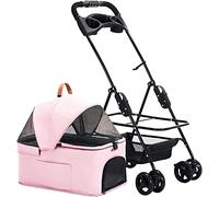 SilteD Cat Dog Pram Stroller with Detachable Carrier Trolley Dog Pram Stroller Buggy Dog Stroller for Medium Dogs Easy Fold Zipperless Entry Pet Stroller Pushchair (Color : B Pink)