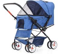 SilteD Cat/Dog Stroller 4 Wheels Dog Strollers for Medium Small Dogs Clearance Reversible Push Handle Pet Stroller Puppy & Kitten Carrier Extended Cockpit 25in (Color : Blue)