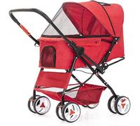 SilteD Cat/Dog Stroller 4 Wheels Dog Strollers for Medium Small Dogs Clearance Reversible Push Handle Pet Stroller Puppy & Kitten Carrier Extended Cockpit 25in (Color : Red)