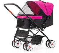 SilteD Cat/Dog Stroller 4 Wheels Dog Strollers for Medium Small Dogs Clearance Reversible Push Handle Pet Stroller Puppy & Kitten Carrier Extended Cockpit 25in (Color : Rose Red)