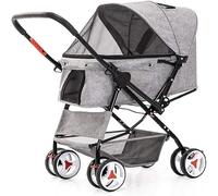 SilteD Cat/Dog Stroller 4 Wheels Dog Strollers for Medium Small Dogs Clearance Reversible Push Handle Pet Stroller Puppy & Kitten Carrier Extended Cockpit 25in (Color : Grey)