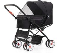 SilteD Cat/Dog Stroller Reversible Push Handle Pet Strollers Easy Foldable 4 Wheel Dog Strollers Puppy & Kitten Carrier Extended Cockpit (Color : Black)