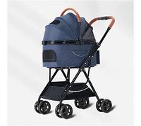 SilteD Dog and Cat Stroller Lightweight Folding Travel Cart Stroller Pet Stroller for Small Medium Dogs/Cats 4 Wheel Pet Carriage Separable Dogs Pram Stroller (Color : Blue)