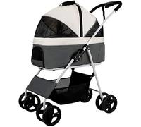 SilteD Dog/Cat/Pet Stroller with Detach Carrier Travel Carrier/Car Seat/Stroller Foldable 4wheel Dog Pram Stroller Buggy Large Capacity (Color : Light Gray)