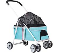 SilteD Dog Pram Stroller Pet Cat Stroller Carriage Buggy Pushchair with Adjustable Awning for Zipperless Entry Cart Dog Dog Strollers for Small Medium Dogs (Color : Blue)