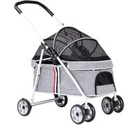 SilteD Dog Pram Stroller Pet Cat Stroller Carriage Buggy Pushchair with Adjustable Awning for Zipperless Entry Cart Dog Dog Strollers for Small Medium Dogs (Color : Gray a)