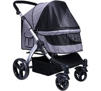SilteD Dog Pram Travel Pet Stroller for Large Dogs/2 Cats Breathable Oxford Cloth Pet Stroller Pushchair Aluminum Alloy Loading 30kg (Color : Gray a)