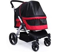 SilteD Dog Stroller Multiple Cats and Dogs Out Strollers Large Dog Pushchairs Dog Buggy High Landscape Pet Stroller (Color : Red)