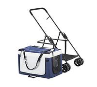 SilteD Dog Strollers for Small Dogs Clearance, Lightweight Dog Stroller for 2 Dogs Cats Puppy & Kitten, Breathable Pram Pet Stroller for Cat, Dog and More, Foldable Carrier Cart (Color : Dark Blue)