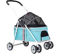 SilteD Dog Strollers with Adjustable Awning Pet Stroller Carriage Zipperless Entry Dog Pram Pushchairs for Small Medium Dogs/Cats (Color : Blue)